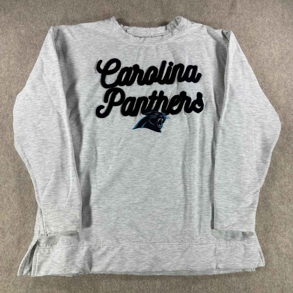 NFL Team Apparel Womens Sleepwear Top Carolina Panthers Fuzzy Logo Gray Size XL